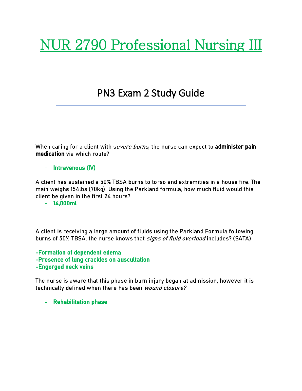 Preview image for NUR 2790 Exam 2 Study Guide (Latest 2021 / 2022): Professional Nursing III / PN3 - Rasmussen